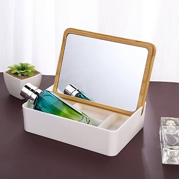 Amazon | 収納ケース 鏡付き アクセサリーケース 卓上鏡 卓上ミラー